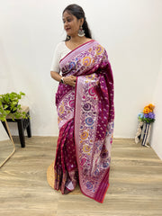 Samrpika Wine Silver Zari Worked Heavy Banarasi Saree