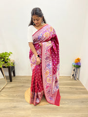 Samrpika Wine Silver Zari Worked Heavy Banarasi Saree