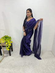 Navy Blue Color Handmade Work Orgazna Silk Saree