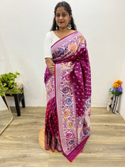 Samrpika Wine Silver Zari Worked Heavy Banarasi Saree