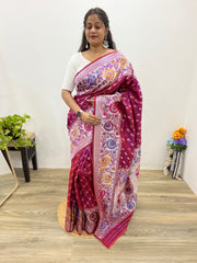 Samrpika Wine Silver Zari Worked Heavy Banarasi Saree