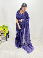 Navy Blue Color Handmade Work Orgazna Silk Saree