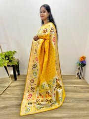 Samrpika Haldi Yellow Silver Zari Worked Heavy Banarasi Saree