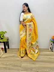 Samrpika Haldi Yellow Silver Zari Worked Heavy Banarasi Saree