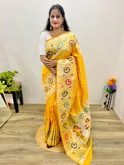 Samrpika Haldi Yellow Silver Zari Worked Heavy Banarasi Saree