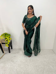 Dark Green Color Handmade Work Orgazna Silk Saree