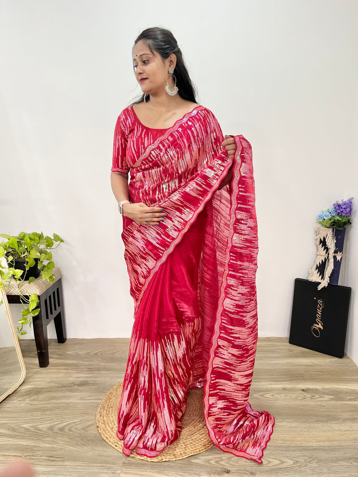 Jimmy Choo Sequence Worked Crimson Maroon Saree