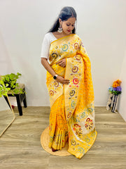 Samrpika Haldi Yellow Silver Zari Worked Heavy Banarasi Saree