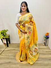 Samrpika Haldi Yellow Silver Zari Worked Heavy Banarasi Saree