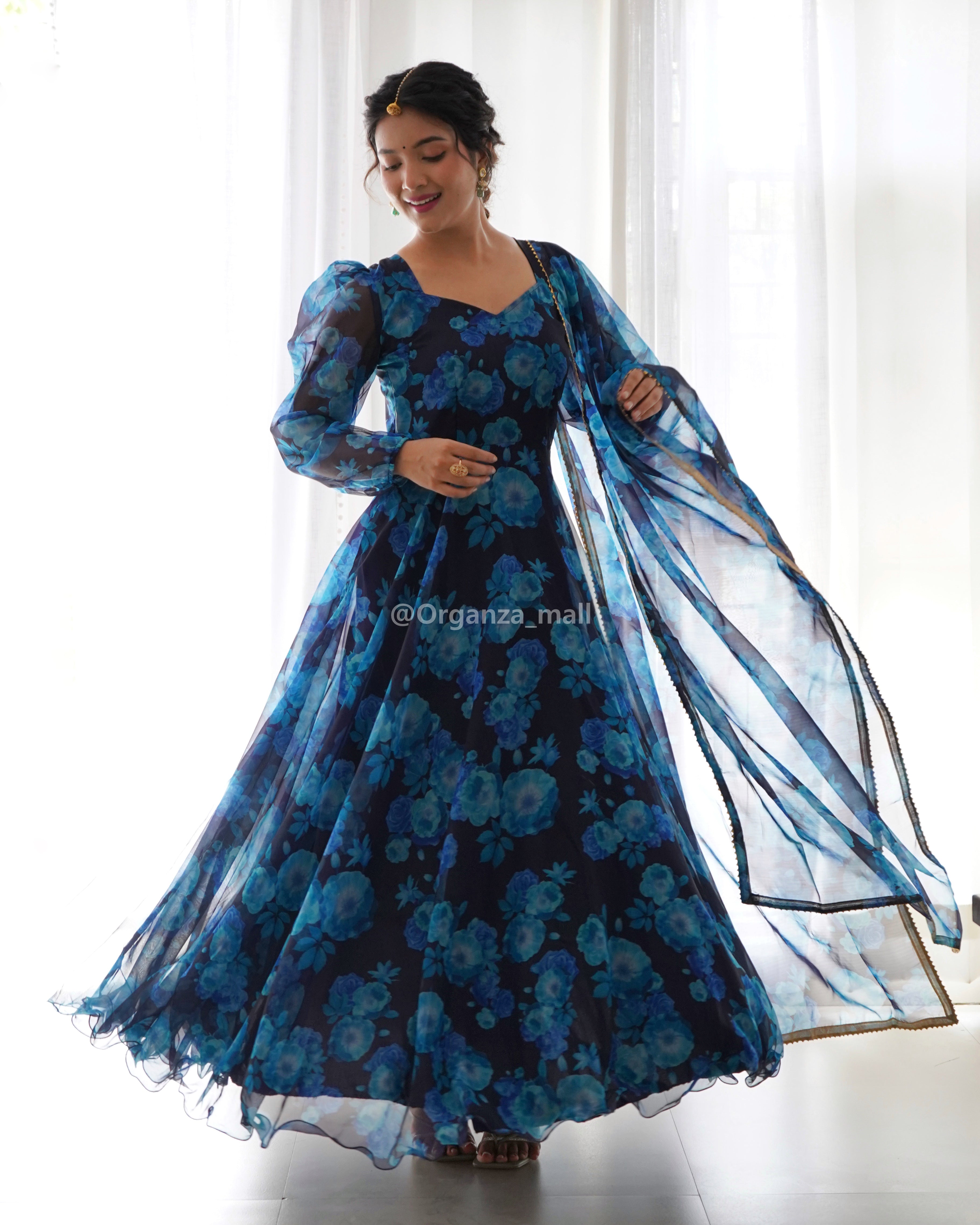 Peacock Blue Color Party Wear Designer Gown