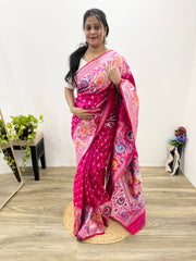 Samrpika Rani Pink Silver Zari Worked Heavy Banarasi Saree