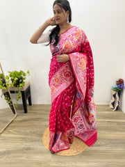 Samrpika Rani Pink Silver Zari Worked Heavy Banarasi Saree