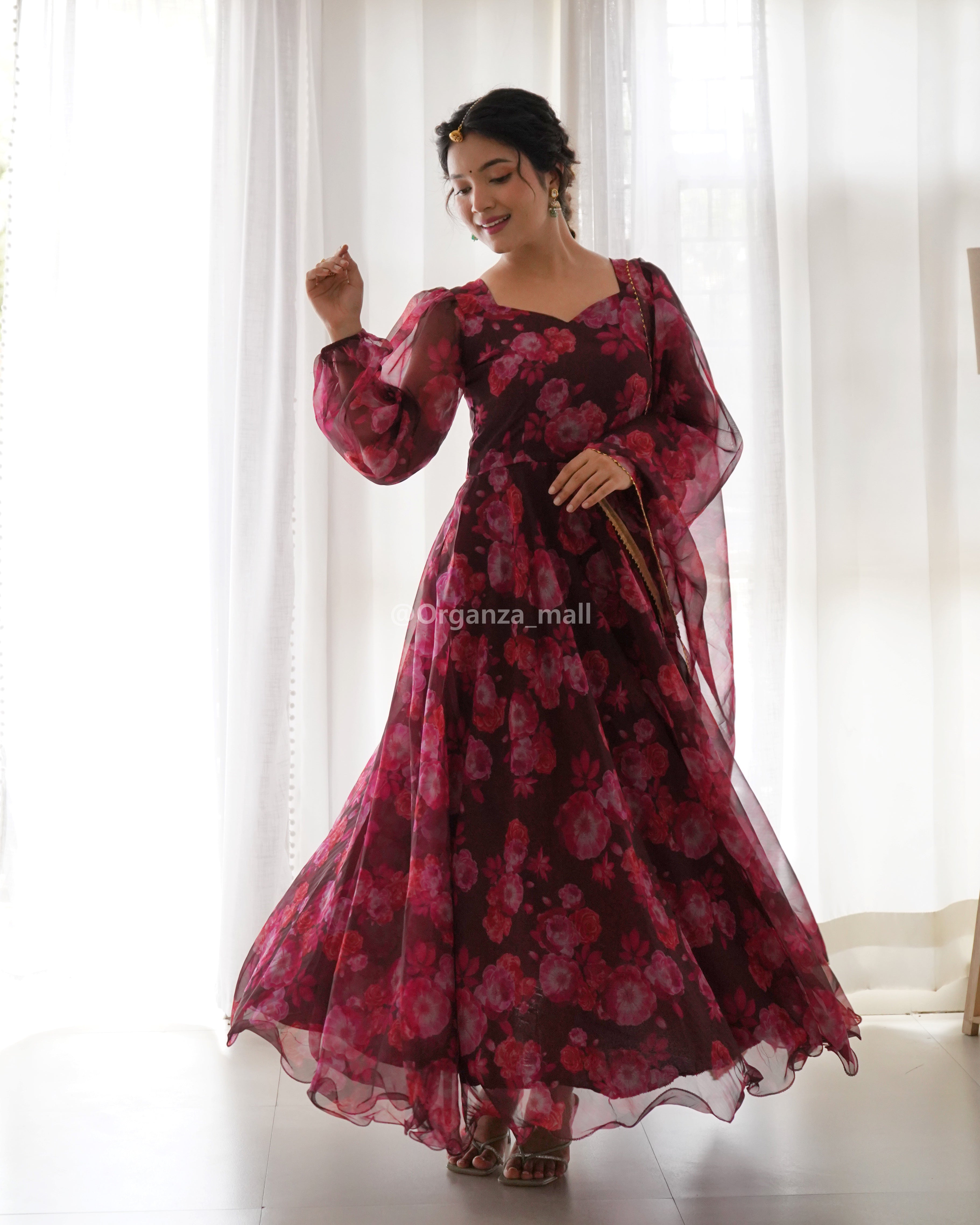Fashionable Maroon Color Sequence Work Anarkali Gown