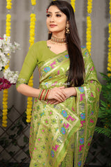 Splendor Hathi Patola Worked Parrot Green Heavy Banarasi Saree