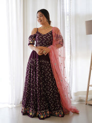 Beautiful Purple Heavy Sequence Work Georgette Bridal Lehenga