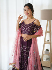 Beautiful Purple Heavy Sequence Work Georgette Bridal Lehenga