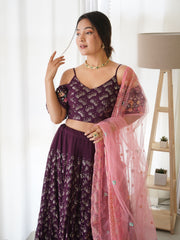 Beautiful Purple Heavy Sequence Work Georgette Bridal Lehenga