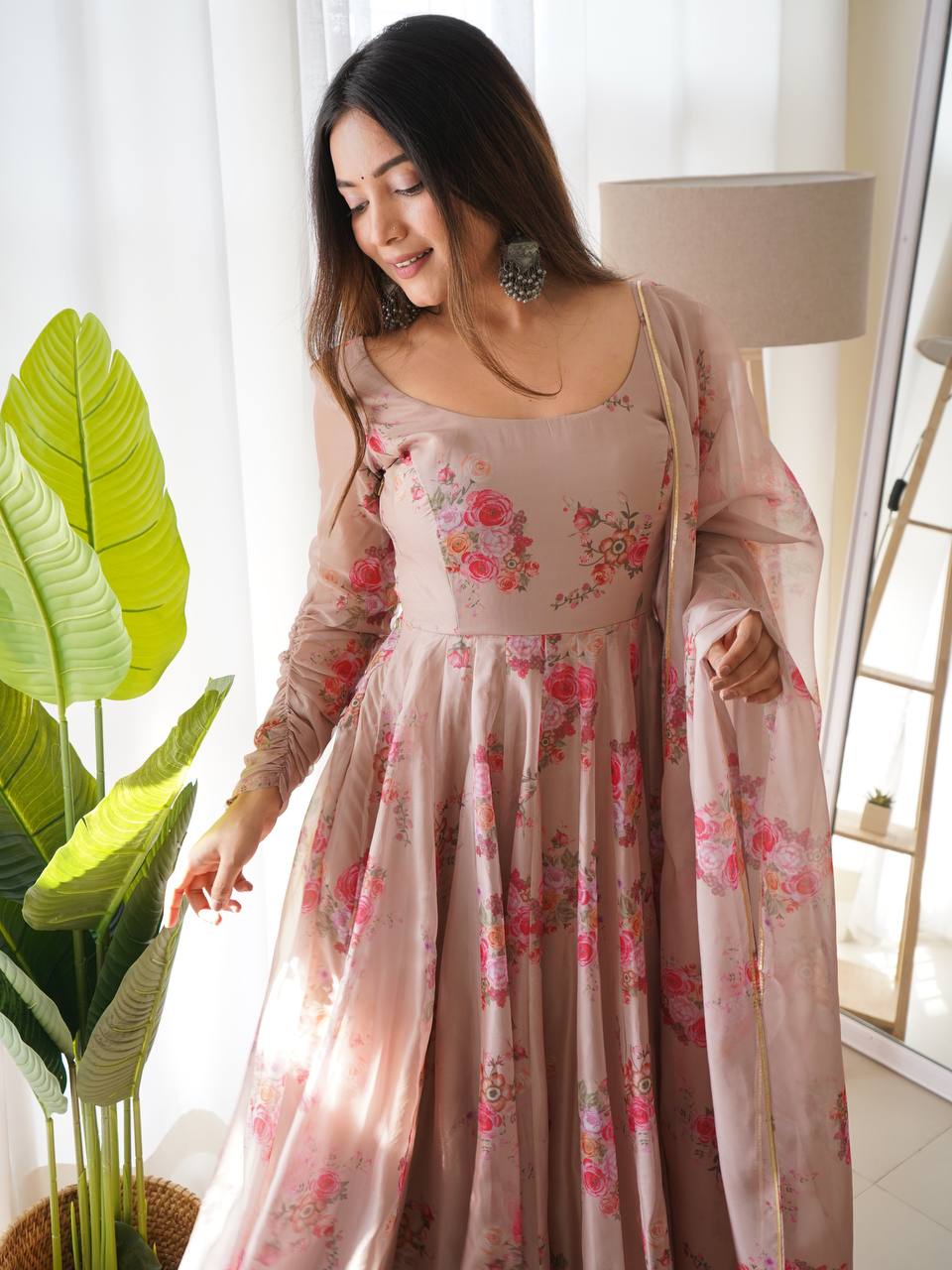 Dhwani Pink Block Printed Floral Anarkali Suit With Pant And Dupatta –  EverBloom