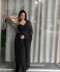 Charvi Black Sequence Worked Fox Georgette Saree