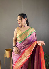 Perfect Kamalkari Paithani  Rich Pallu Mauve Pink Silk Saree