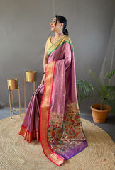 Perfect Kamalkari Paithani  Rich Pallu Mauve Pink Silk Saree