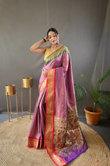 Perfect Kamalkari Paithani  Rich Pallu Mauve Pink Silk Saree