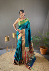 Perfect Kamalkari Paithani  Rich Pallu Dark Green Silk Saree