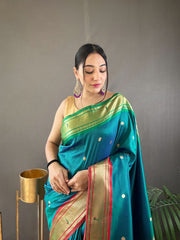 Perfect Kamalkari Paithani  Rich Pallu Dark Green Silk Saree