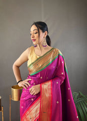 Perfect Kamalkari Paithani  Rich Pallu Magenta Silk Saree