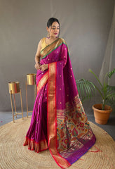 Perfect Kamalkari Paithani  Rich Pallu Magenta Silk Saree