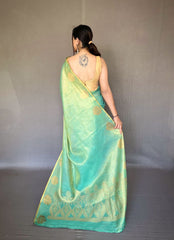 Jacquard Zari Weaving Work Shine Sea Green Tissue Silk Saree