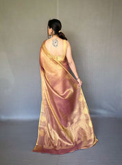 Jacquard Zari Weaving Work Brown Tissue Silk Saree