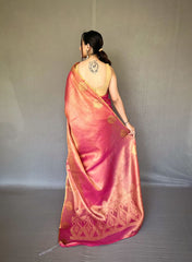 Jacquard Zari Weaving Work Blush Pink Tissue Silk Saree