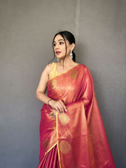 Jacquard Zari Weaving Work Blush Pink Tissue Silk Saree