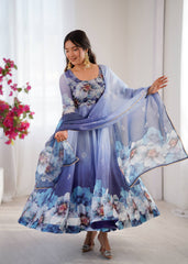 Blue Blossom Anarkali Set