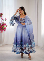 Blue Blossom Anarkali Set