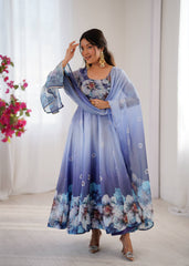 Blue Blossom Anarkali Set