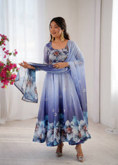 Blue Blossom Anarkali Set