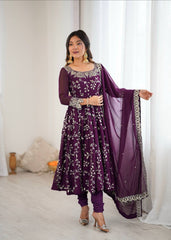 Royal Voilet Blossom Embroidered Anarkali