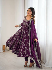 Royal Voilet Blossom Embroidered Anarkali