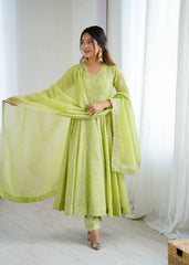 Step into elegance with this light pistachio Anarkali
