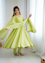 Step into elegance with this light pistachio Anarkali