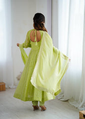 Step into elegance with this light pistachio Anarkali