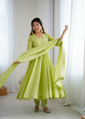 Step into elegance with this light pistachio Anarkali