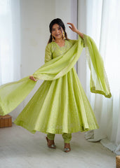 Step into elegance with this light pistachio Anarkali