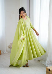 Step into elegance with this light pistachio Anarkali