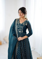 Step into elegance with this teal blue Anarkali