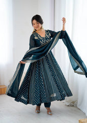 Step into elegance with this teal blue Anarkali