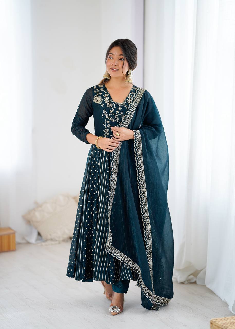 Step into elegance with this teal blue Anarkali