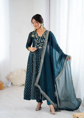 Step into elegance with this teal blue Anarkali